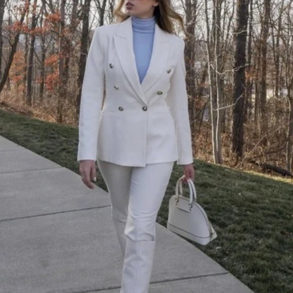 ZARA WOMAN NWT DOUBLE-BREASTED METAL BUTTON BLAZER JACKET WHITE 2409/695 XS S - Picture 1 of 10